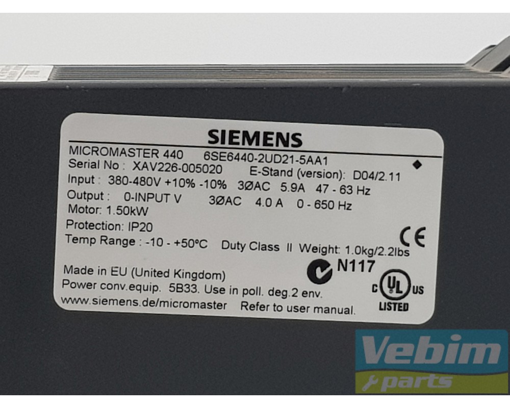 Siemens frequentie sturing vector 6SE6440-2UD21-5AA1 - - Onderdelen