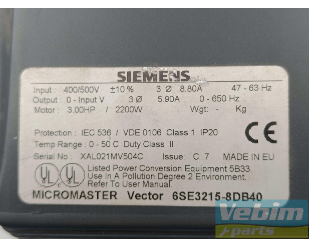 SIEMENS - MICROMASTER - Frequentiesturing 2200W 400/500V 8.8A 47-63Hz - - Onderdelen