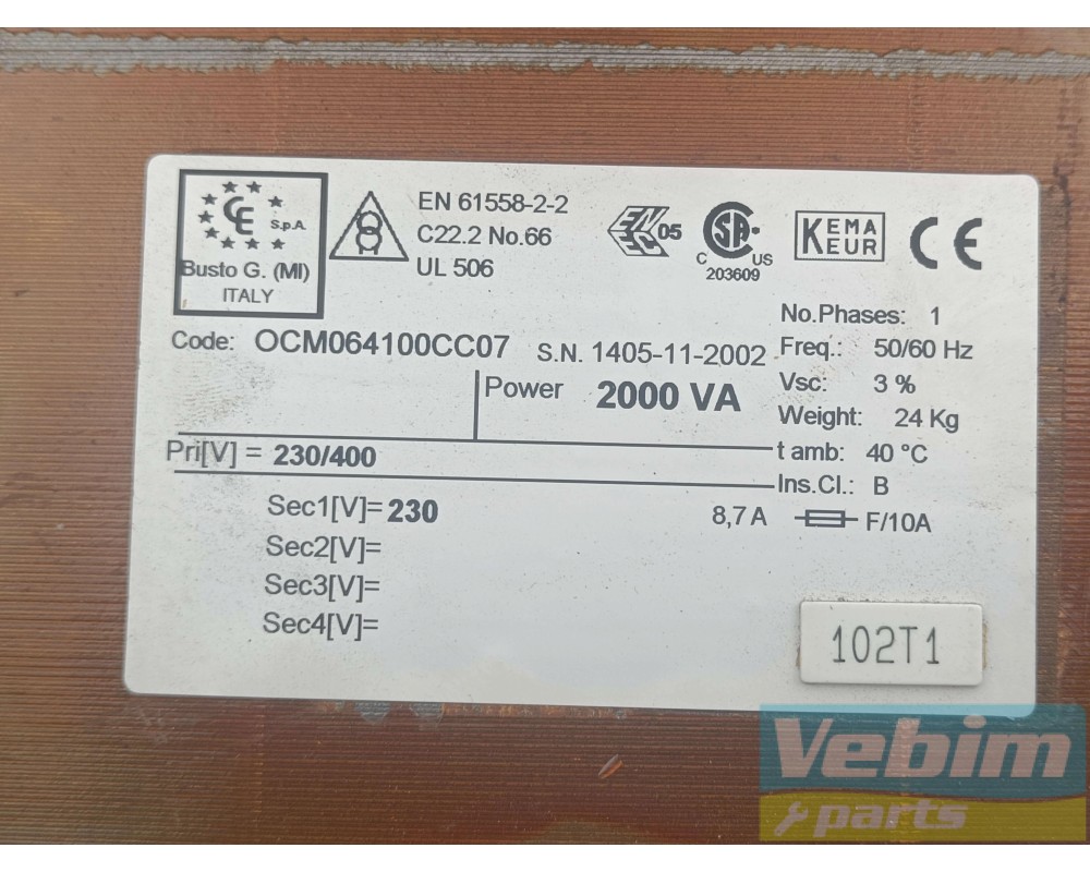 Transformateur monophasé 2000 VA - 230/400V - 50/60 Hz - 3