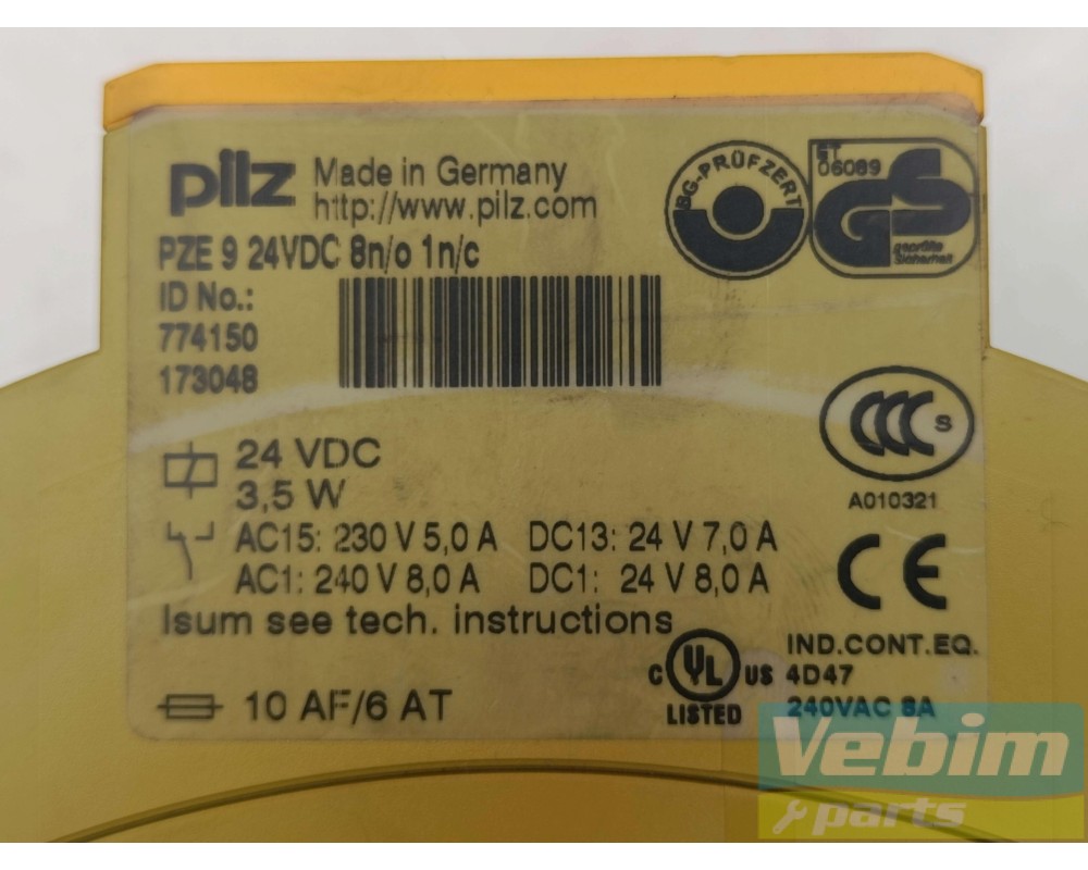 Veiligheidsrelais Pilz PZE 24VDC 8n/o 1n/c - - Onderdelen